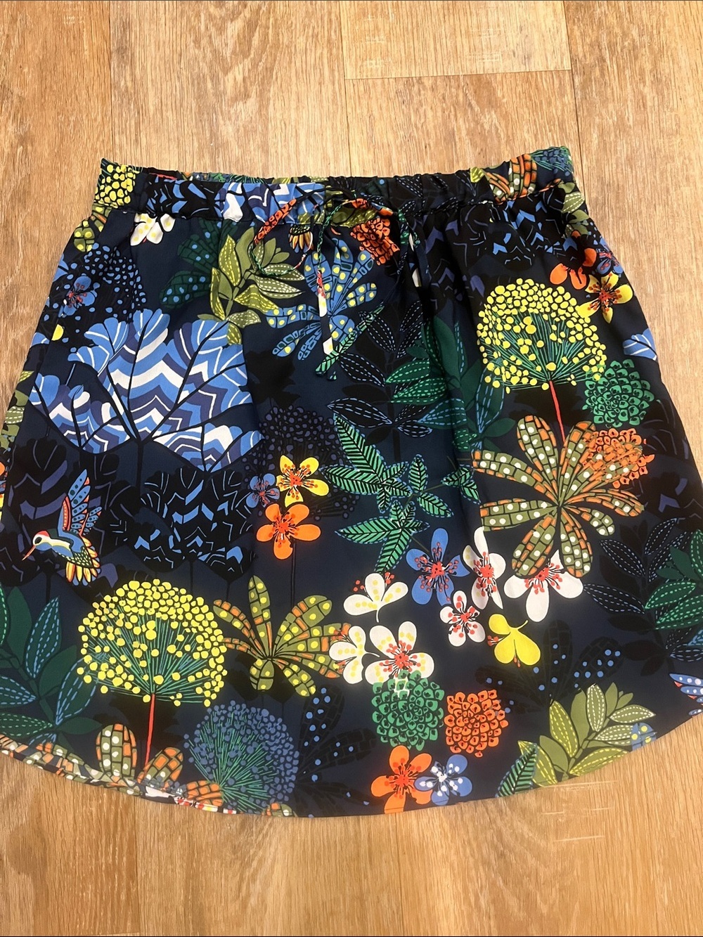 Loft Navy Tropical Floral Drawstring Pull On Skirt Small Petite SP Like New - Picture 3 of 11